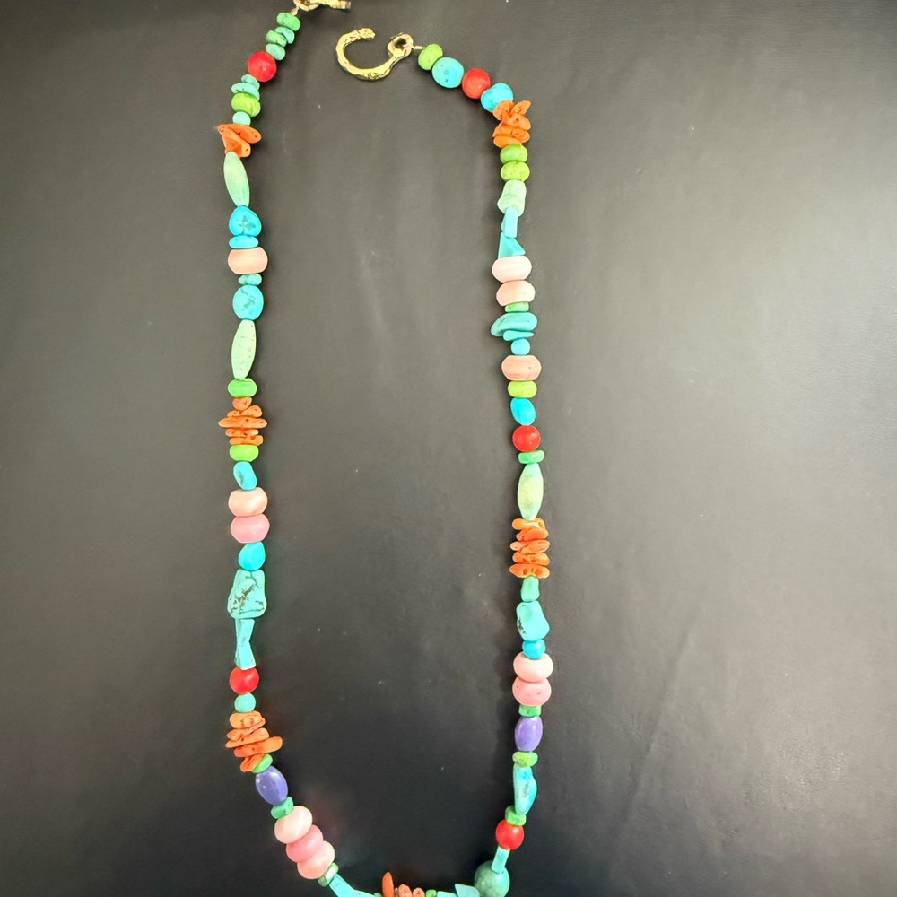Colorful Mixed-Bead Women's Necklace in Turquoise, Coral & Pink